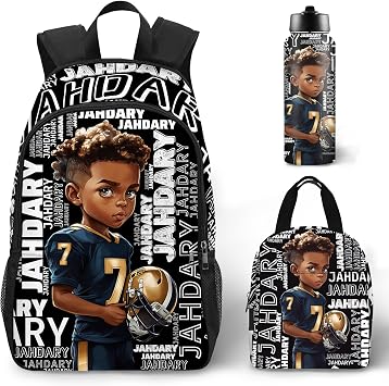 Custom Kids Backpack with Name for Boys Girls, Back to School 18" School Bag Sets with Lunch Bag Water Bottle