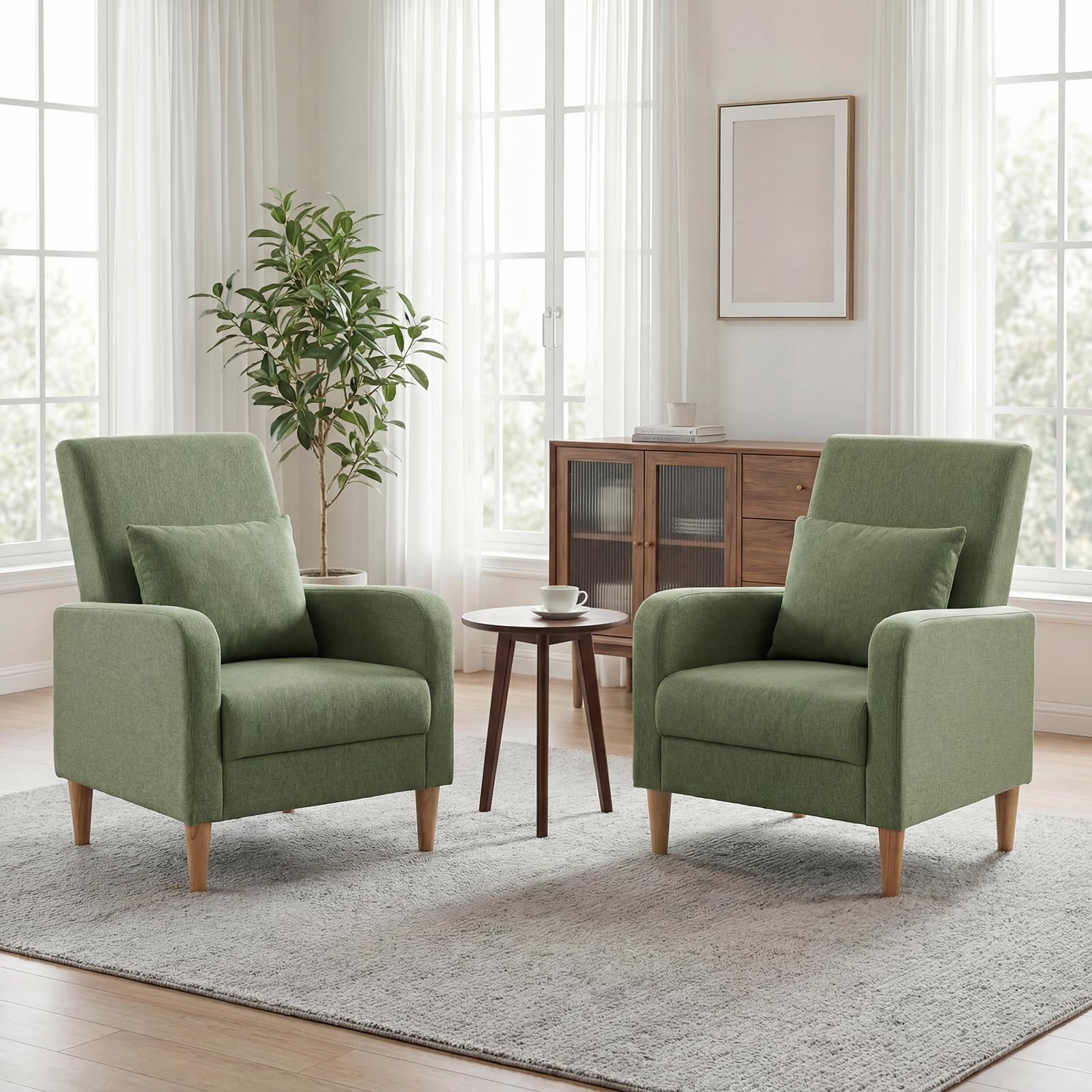COLAMY Mid-Century Modern Upholstered Accent Chair with Back Pillow & Solid Wood Legs