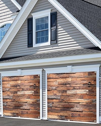 Miniatura 7 de Telón de fondo de madera de 16 x 7 pies para puerta de garaje, decoración de pancartas para decoración de pared de madera marrón rústico para