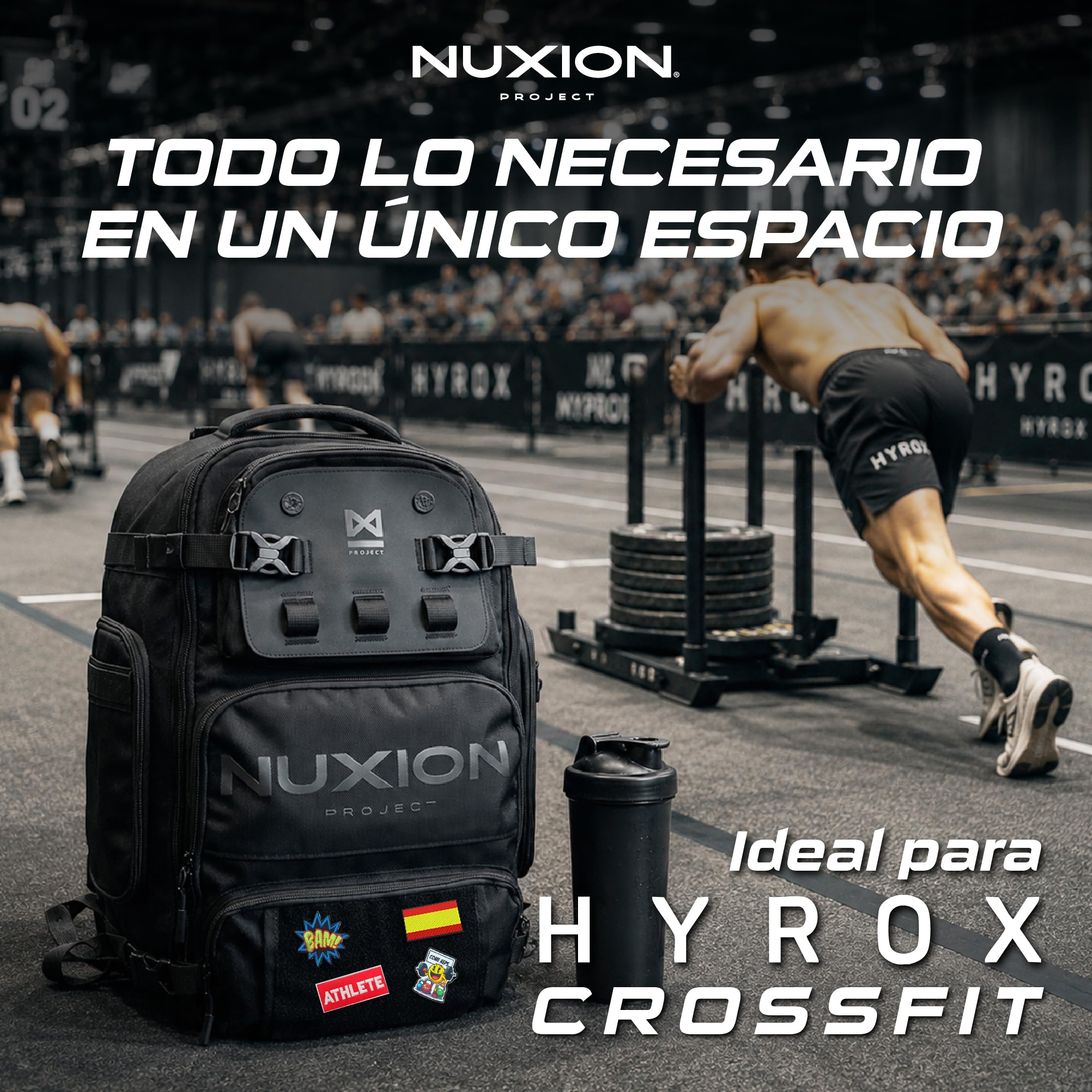 NUXION | Mochila Táctica 40L Impermeable con Zapatillero | Crossfit, Hyrox y Senderismo | Sistema MOLLE, +20 Compartimentos y Portátil 15,6" | Mochila Deportiva Unisex