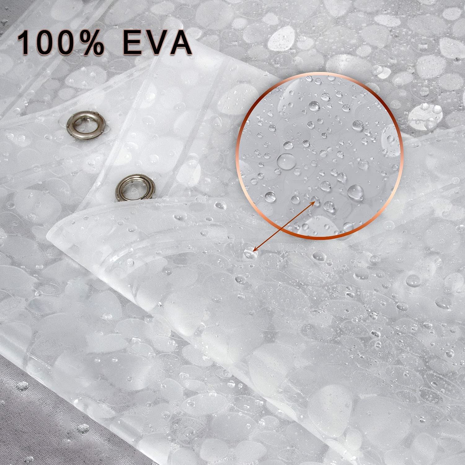 Rideau de douche transparent anti-moisissure 180 x 200 cm en EVA avec crochets Motif gouttes d'eau Design à œillets pour salle de bain moderne