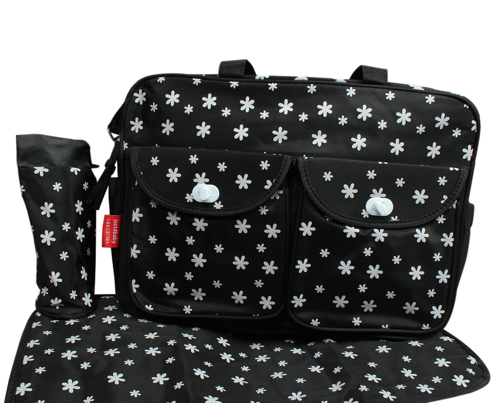 babies bloom black stylish diaper bags for mom and dad, baby diaper bags, portable diaper bags (3 pcs)