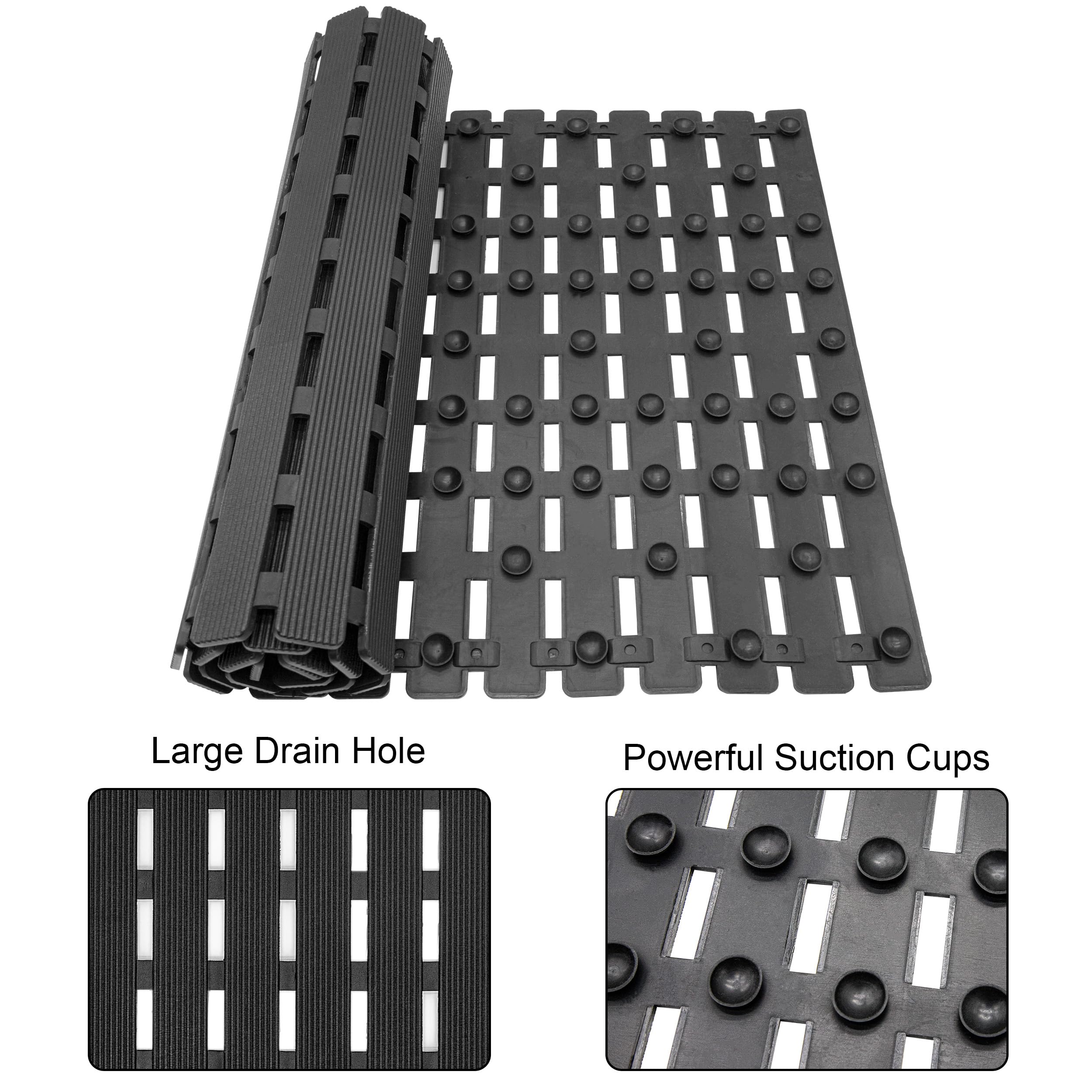 MBOSS Bath Tub Shower Mat Non Slip Bathtub Mats for Bathroom Shower Floor Mat Bath Mats for Shower Tub Anti Slip Shower Mat with Drain Hole and Large Suction Cups (Black, 37.5 X 15.7 Inch)