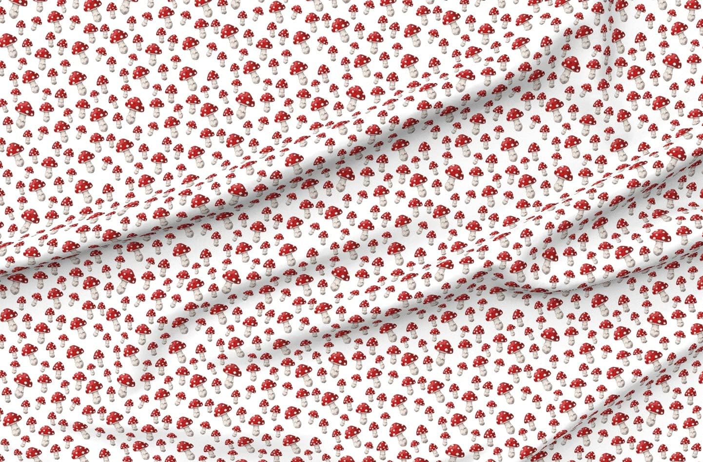 Spoonflower Fabric - Mushroom Red White Woodland Fantasy Watercolor Printed on Organic Cotton Sateen Fabric by The Yard - Sewing Quilting Apparel Home Decor
