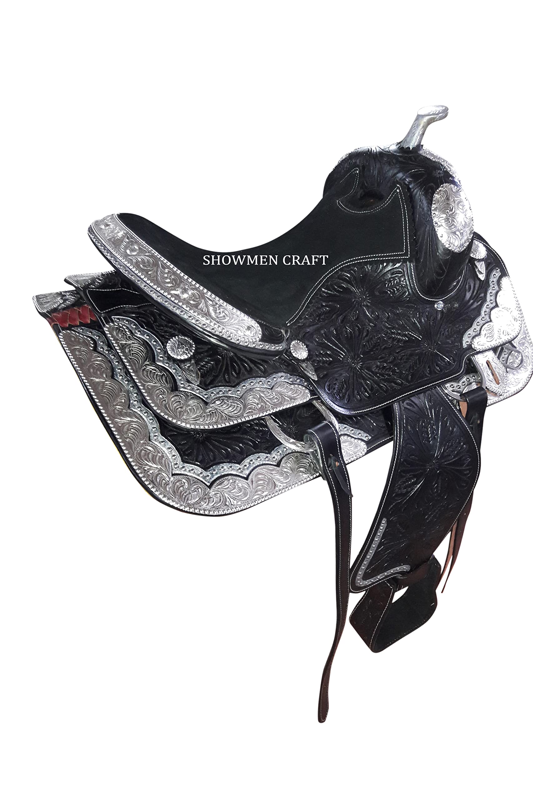 Chapelets Western En Cuir Pour Spectacle équestre - Motifs Floraux - Noir - Adulte Et Enfant