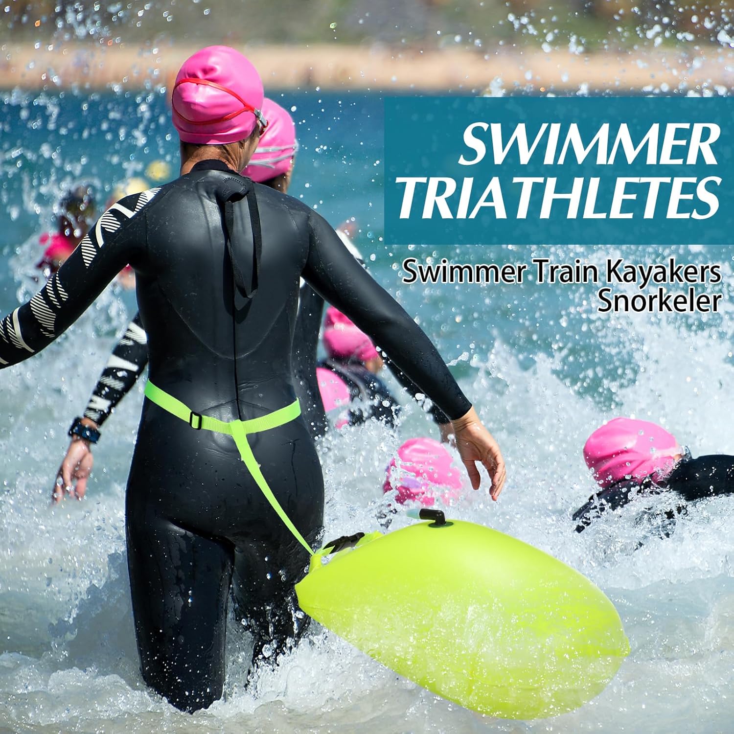 Seenelling 2 Pack Swim Buoy Swim Bubble Safety Float Highly Visible Buoy Float with Adjustable Waist Belt Watertight Dry Bag for Swimming Triathletes Train Kayakers Snorkeler