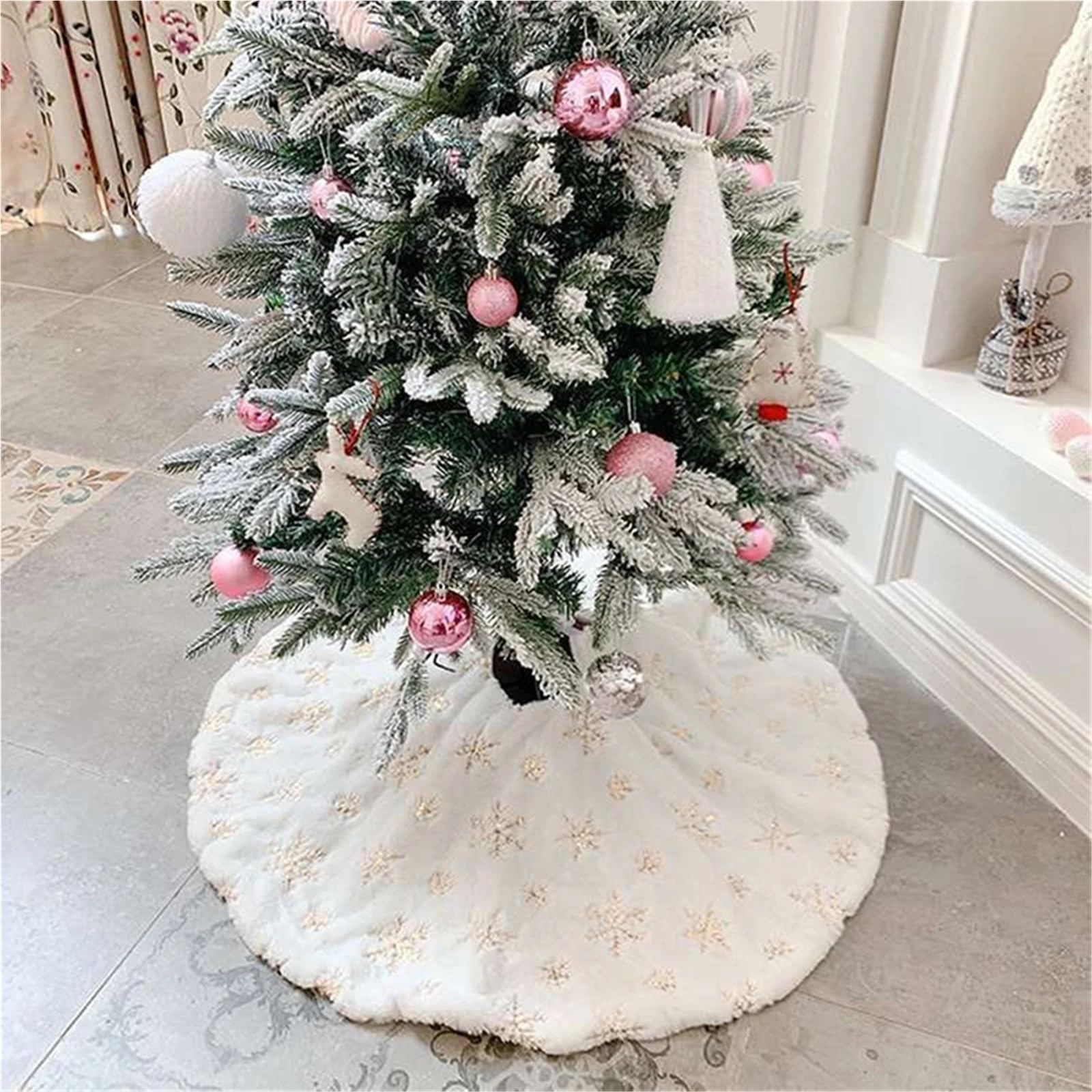 tappeto albero di natale Alberi di Natale Tappeto Albero Gonna Piedi Gonne Stuoia Capodanno Casa Festa Forniture(122cm,Gold Snowflak)