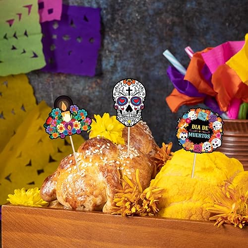 Miniatura 2 de 144 palillos de dientes del Día de los Muertos para cupcakes – Calavera de azúcar para Halloween, cóctel, aperitivo, decoración de pasteles,