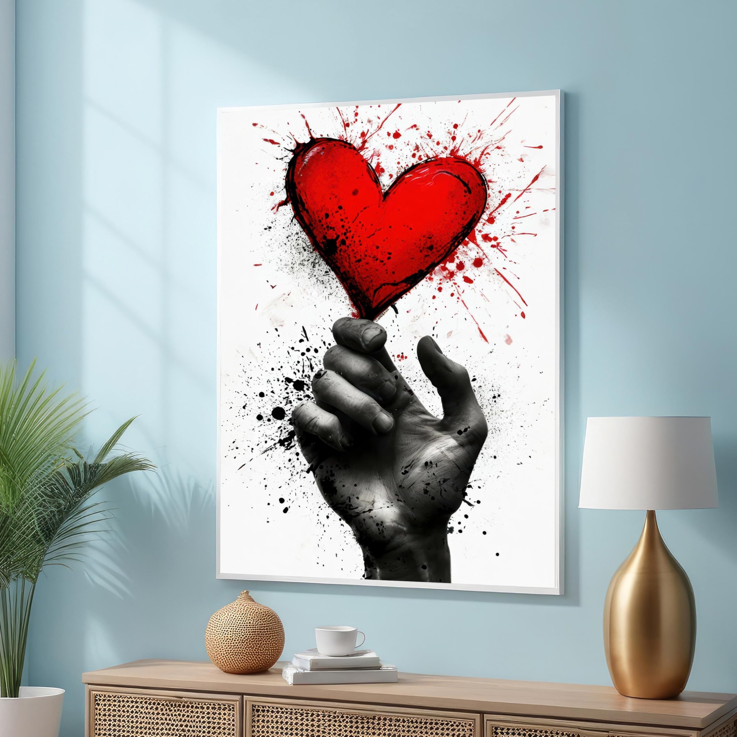 Toile Cœur Rouge dans la Main 60x90 cm avec cadre intérieur pour déco pop art - 6