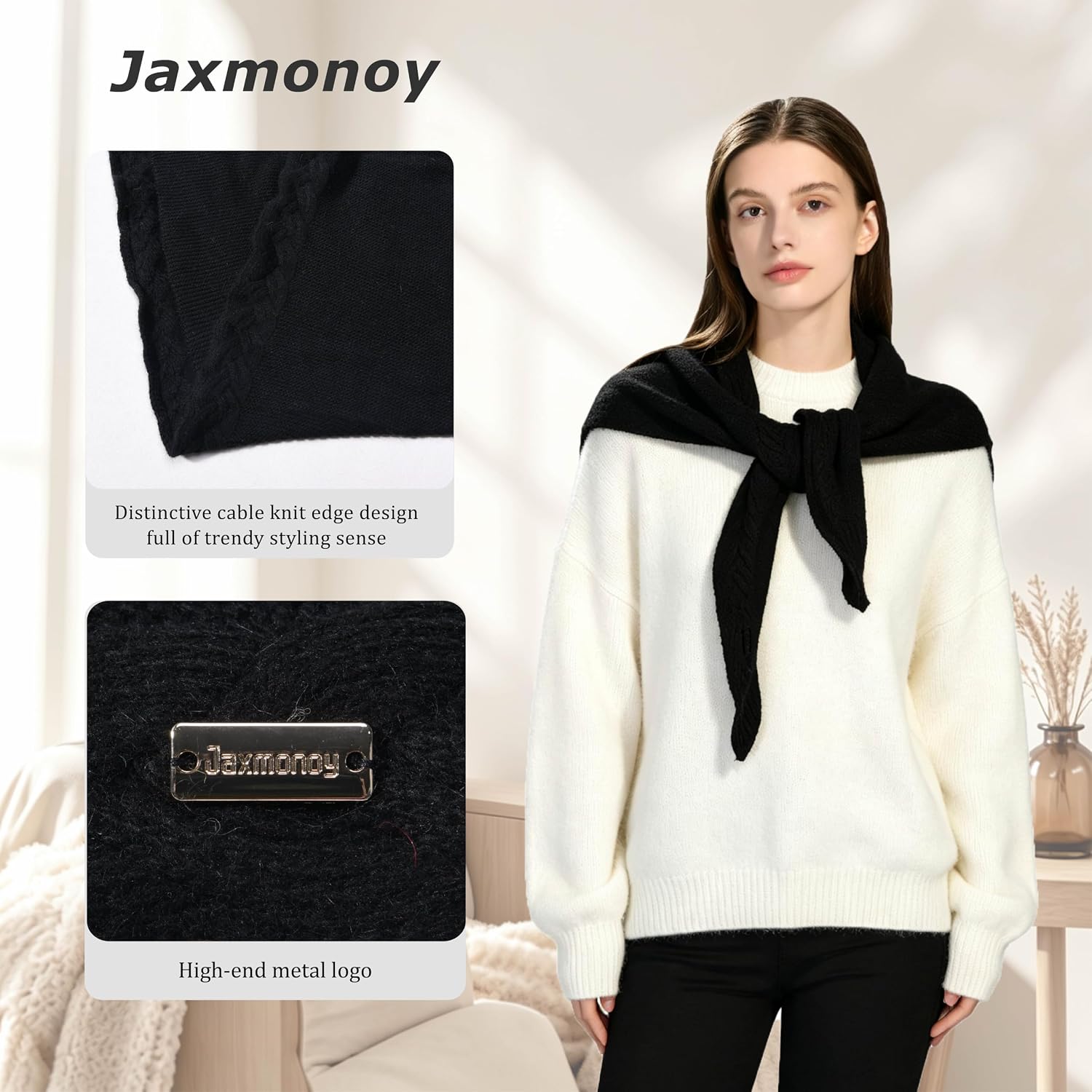 jaxmonoy Shawl Wraps for Women Winter Cable Knitted Triangle Scarf