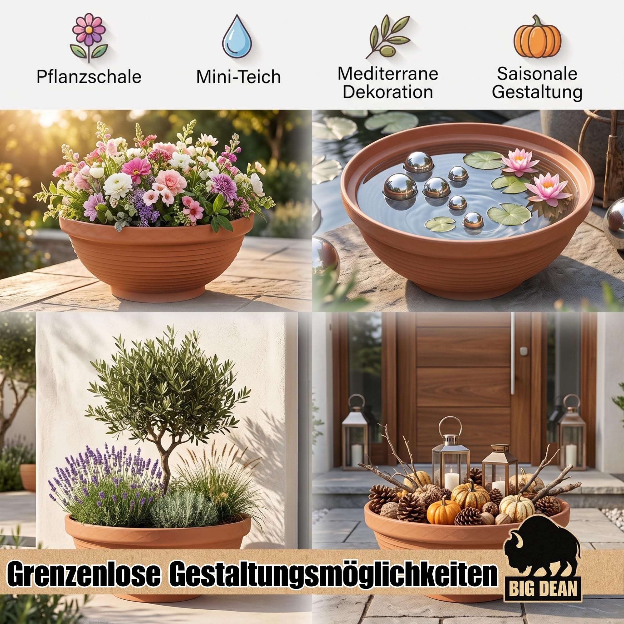 Mini fontaine XXL avec bol et boules de bassin intérieur et extérieur - 65 cm de diamètre