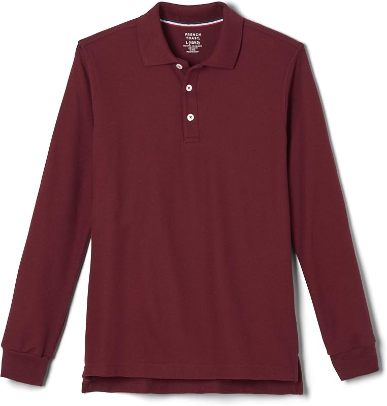 Boys Pique Polo School Uniform Shirt with Long Sleeves for Boys and Girls