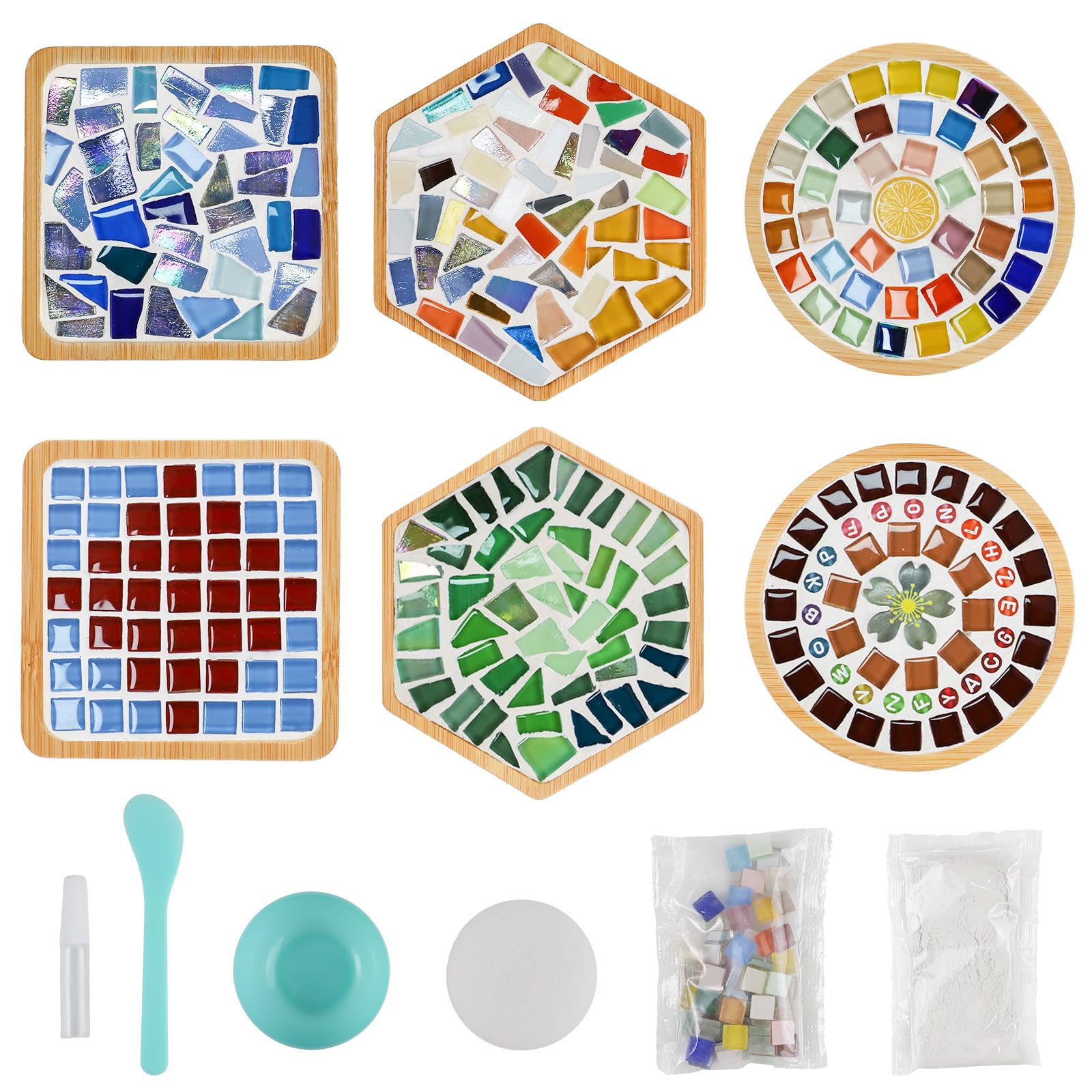 MOVATEK DIY Mosaik Untersetzer Bastelset für Erwachsene – 6 Stück Glas-Mosaik Untersetzer zum Selbstgestalten, Kreatives Bastelset für Entspannung, Geschenkidee & stilvolle Home Deko