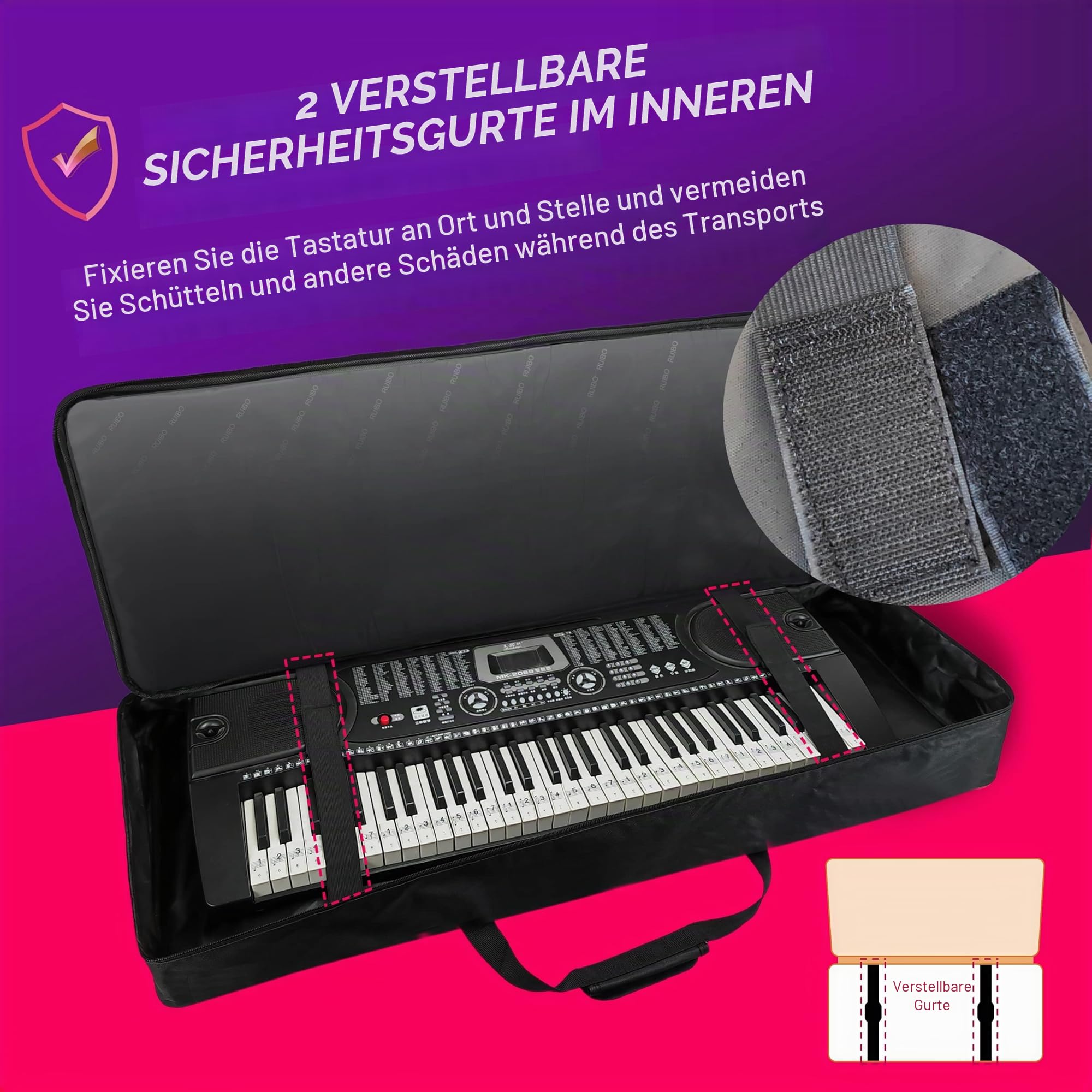 Ruibo Keyboardtasche 61 Tasten,Gigbag 600D Oxford-Tuch mit 10 mm Baumwoll-Gepolstert,Tragbar Langlebig Wasserdicht,101,6 x 40,6 x 15,2 cm,Schwarz+Rot