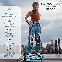 Vista 2 de Hover-1 Epsilon - Patinete eléctrico de autoequilibrio, motor dual de 320 W, velocidad máxima de 7 mph y tablero de equilibrio automático de 3
