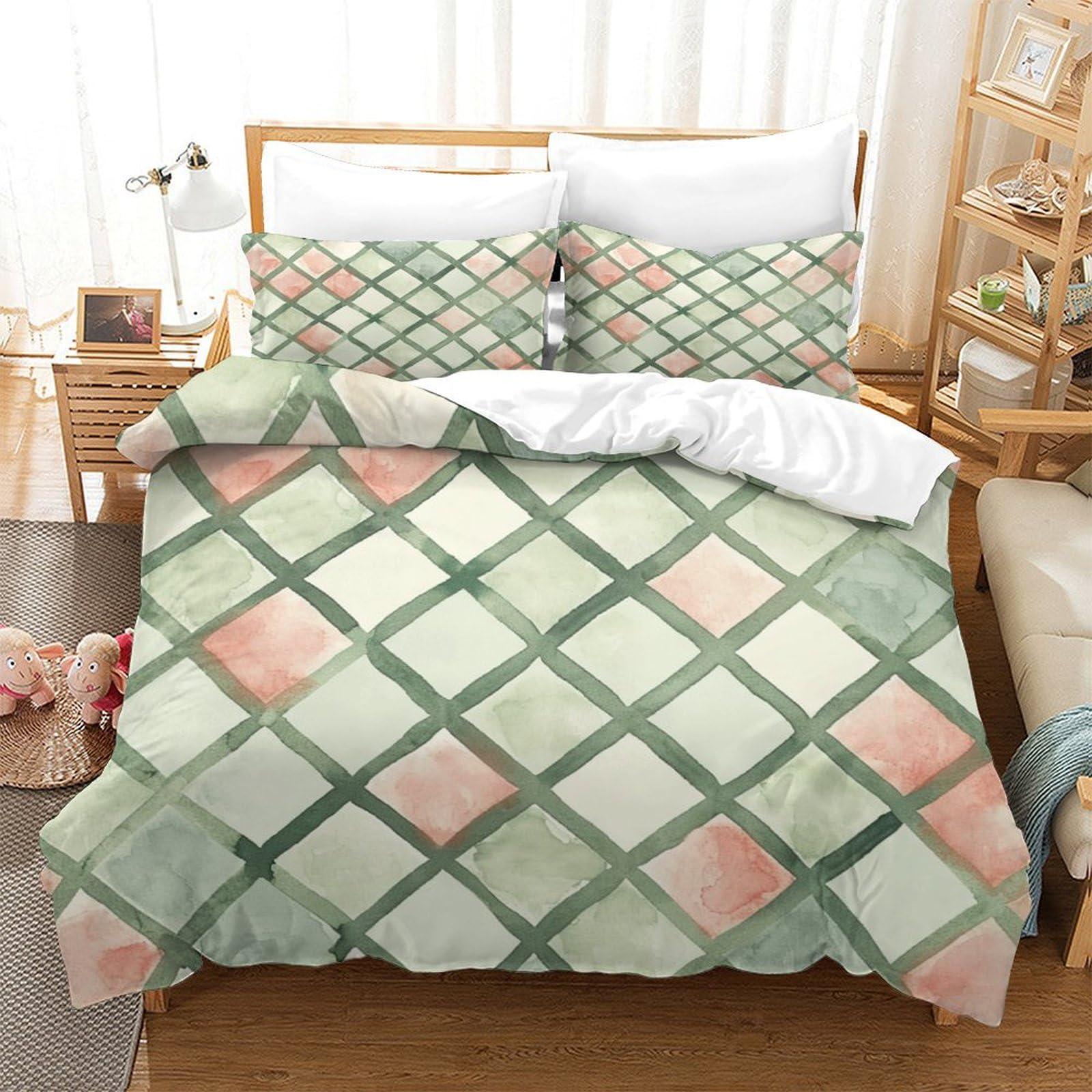 P1S9U7W5Y Geometric Checkered 3D Printed Duvet Cover Set 3pcs Microfiber Modern Bedding Set King（220x240cm）