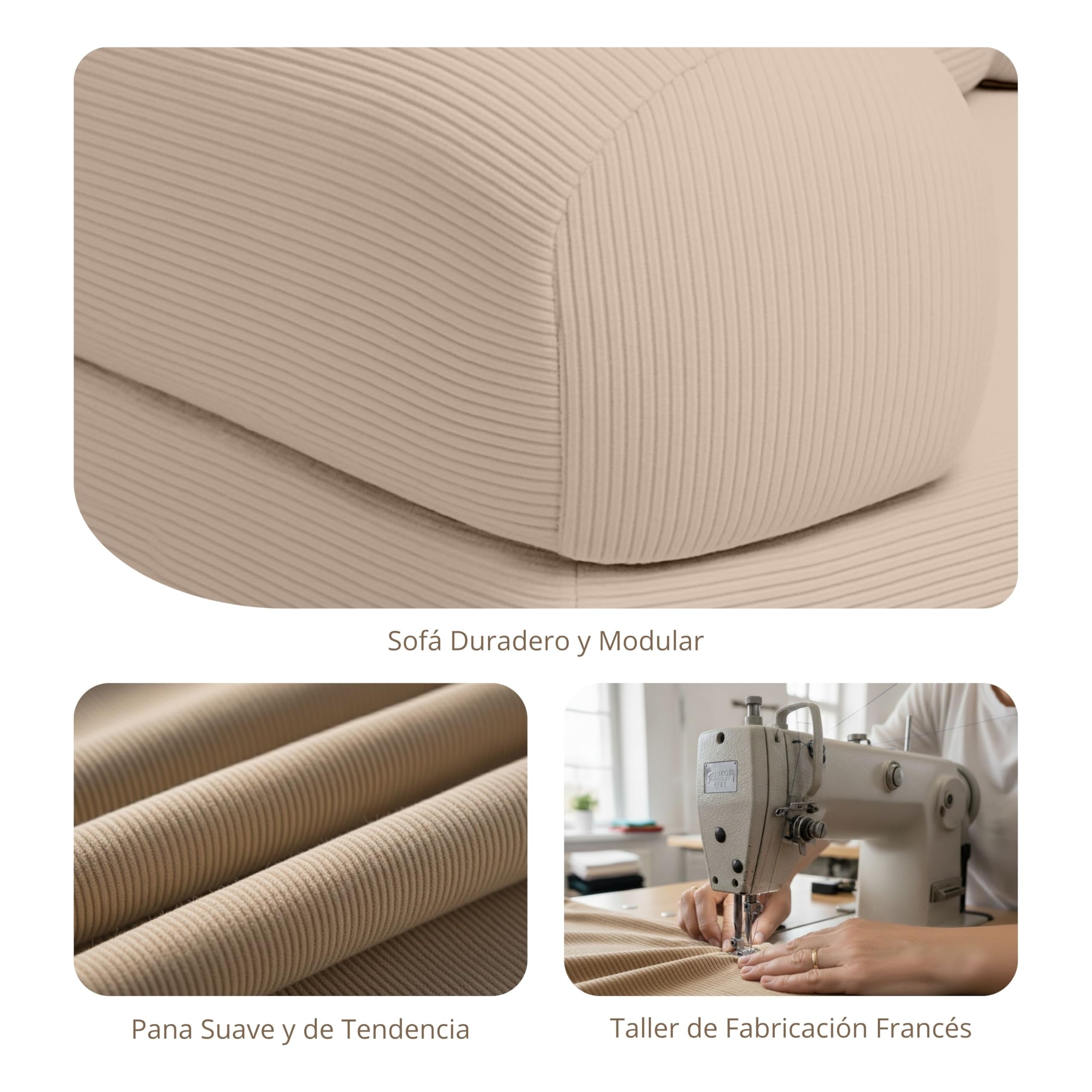 bananair - Sofá Cama de 2 Plazas Fabricado en Francia - Sofá Modular de Espuma de Alta Densidad y Tejido de Pana - Diseño Innovador Boneless, Enviado Comprimido (Beige)