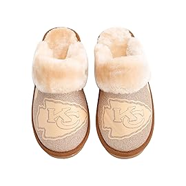 FOCO Kansas City Chiefs NFL Womens Glitter Open Back Faux Fur Moccasin - XL (11-12), team logo