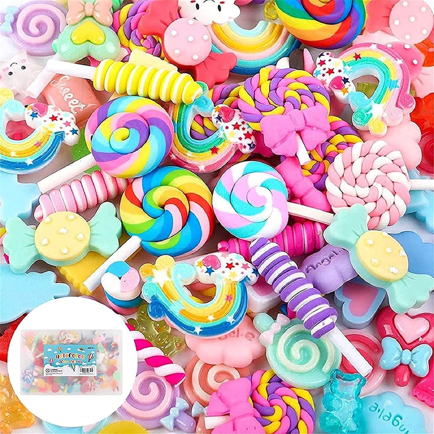 120pcs Slime Charms Resin Fake Candy Charms Kawaii Cute Set Mixed Assorted Sweets Flatback Slime Beads Making Supplies for DIY Craft Making and Ornament Scrapbooking