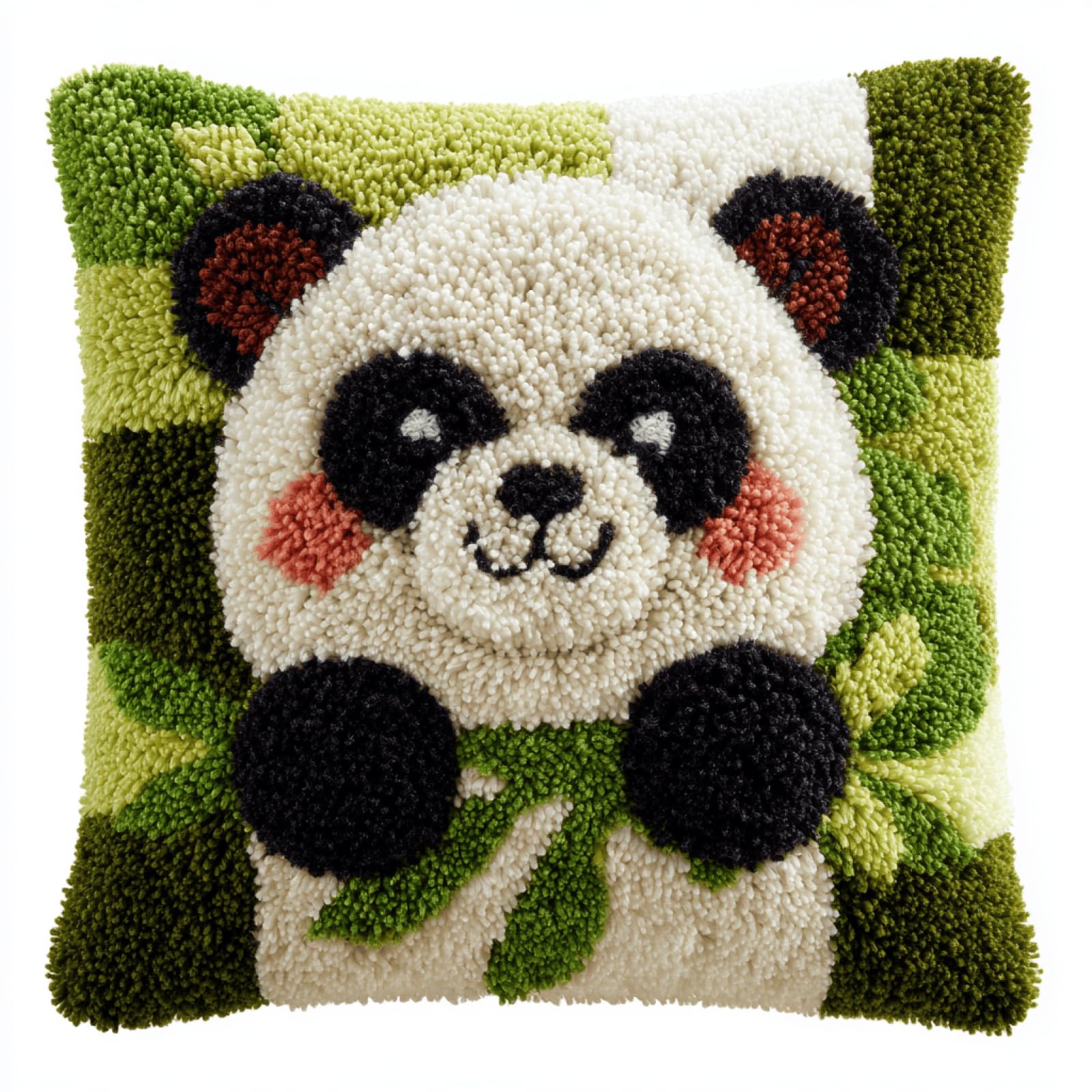 Taxpy Cute Panda Cushion Cover Latch Hook Kit, IY Craft Kit for Adults Beginners,Pre-Printed Canvas with Yarn and Hook,43x43cm Needlecraft Home Decor Gift