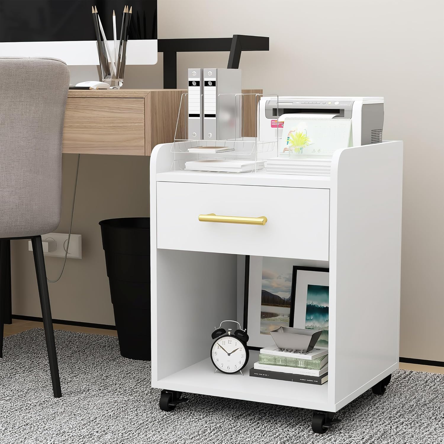 Lamerge Rolling Printer Stand with Open Storage Shelf