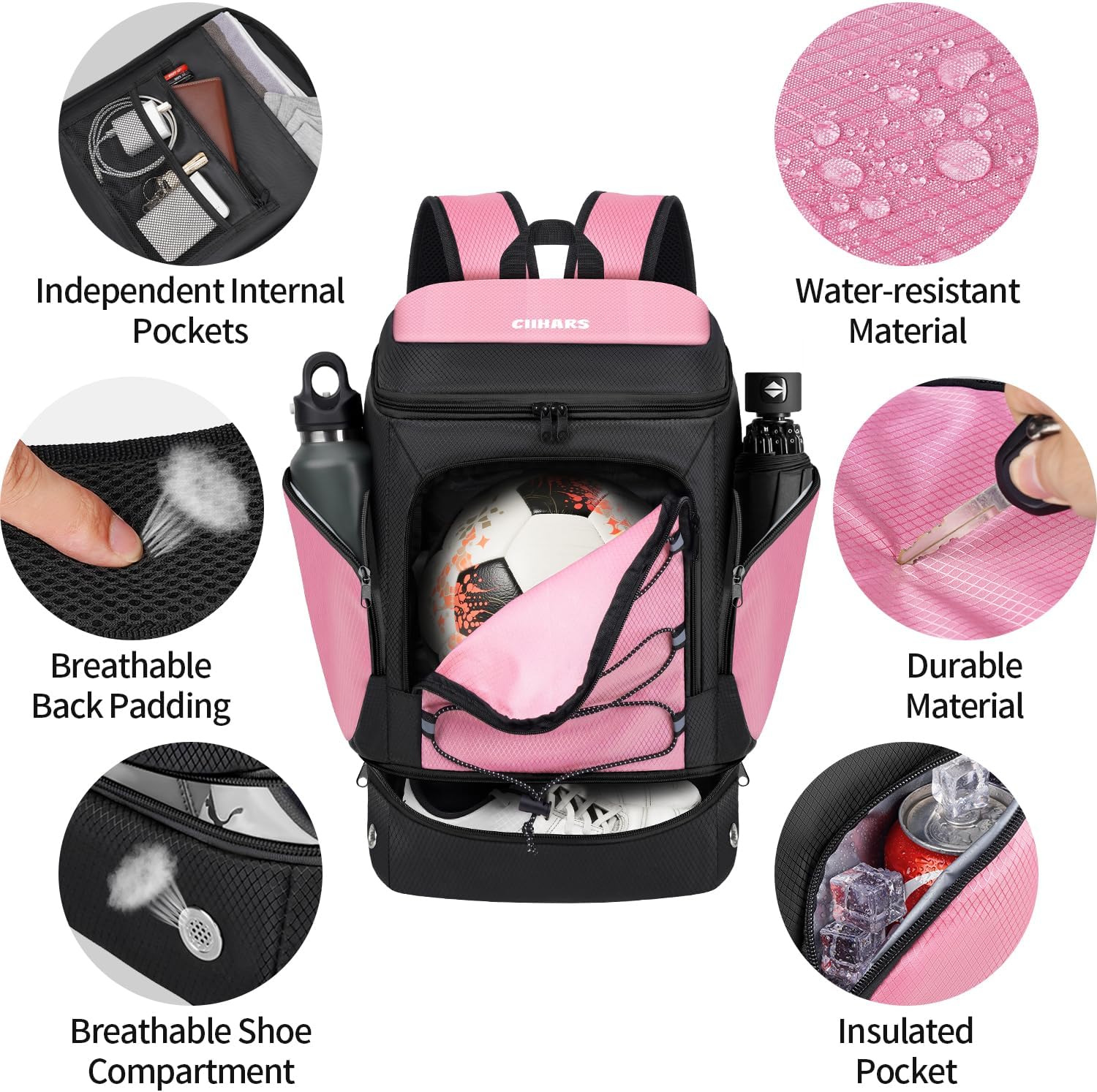 Soccer Bag - Soccer Backpack with Ball Holder,Sport Equipment Bags gifts for soccer stuff Water resistant Includes Separate Cleat Fit Basketball Volleyball Football