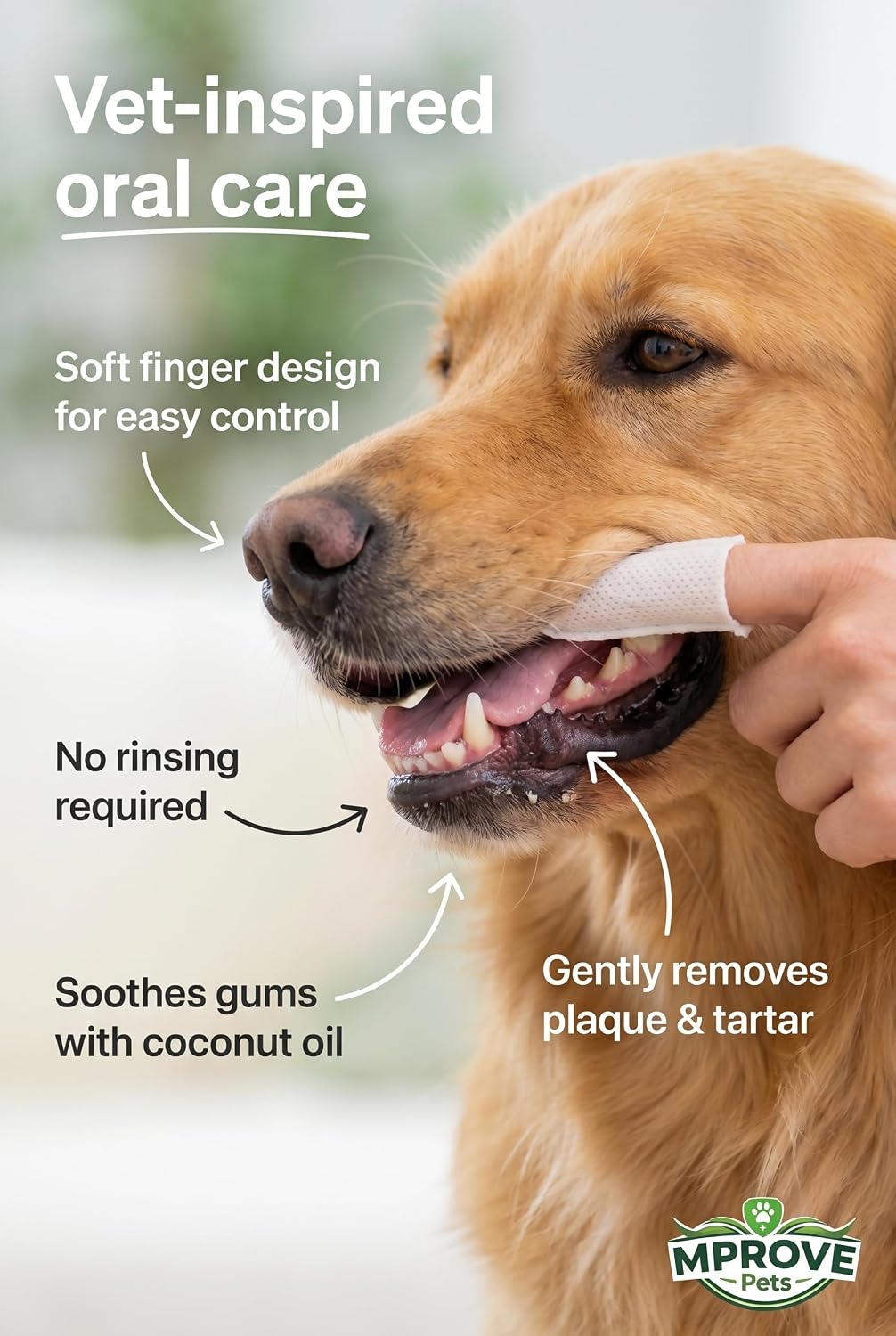 Advanced Pet Dental Finger Wipes for Dogs & Cats – Coconut Oil Formula, No-Rinse Teeth Cleaning Wipes for Plaque, Tartar & Bad Breath – Vet Inspired Oral Care, 50 Count