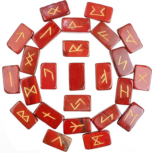 Miniatura 6 de Crocon Runas de piedras preciosas de forma rectangular con 25 piezas, juego de runas de cristal de adivinación metafísica curación chakra Reiki Set