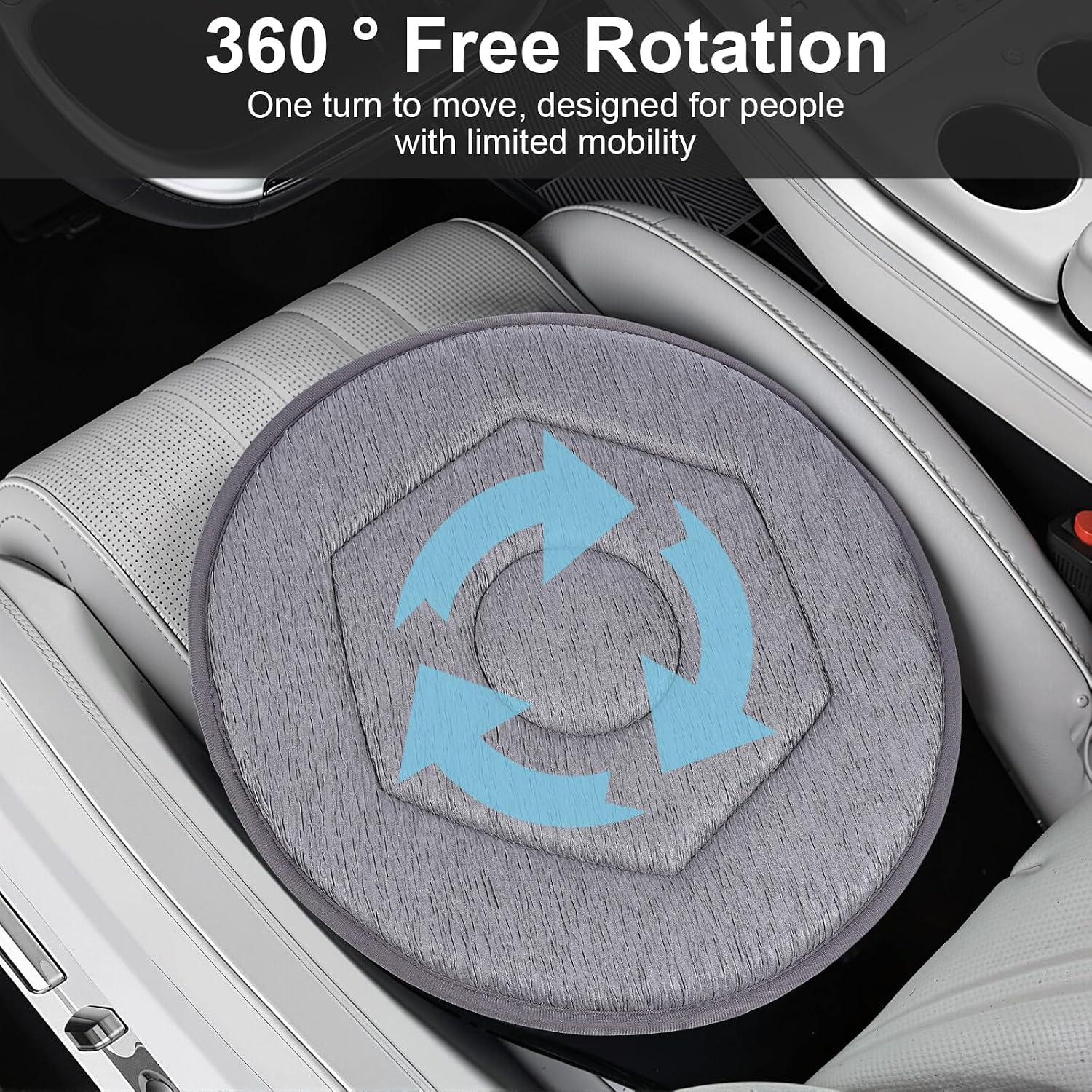 YARNOW 360 Degree Swivel Seat Cushion for Car, Dark Gray Rotating Chair Pad, Non-Slip Auto Revolving Base for Elderly and Pregnant Women, Home Office Mobility Assist