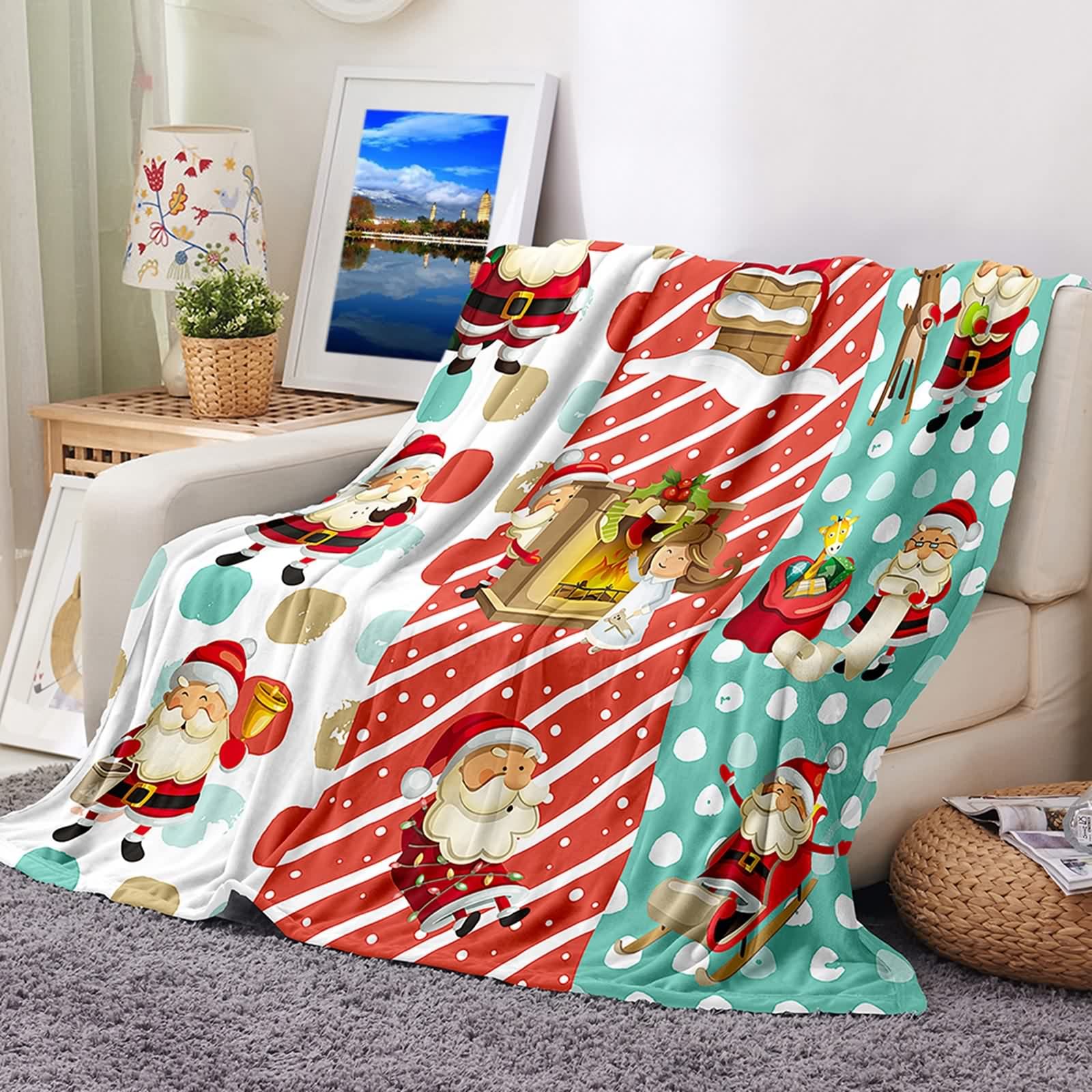 Couverture polaire flannel KnSam plaid de Noël multicolore 100x150cm pour lit et canapé