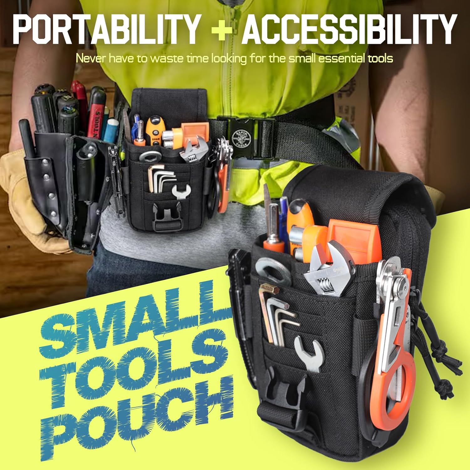 WYNEX Tactical Compass Phone Pouch, Large Molle Smartphone Holster Case Double Capacity Small Utility EDC Pouch with Compass Buckle and Carabiner - Image 4