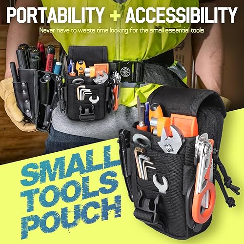 Miniatura 4 de WYNEX Bolsa táctica para teléfono con brújula, funda grande para teléfono inteligente, doble capacidad, pequeña bolsa EDC con hebilla de brújula y