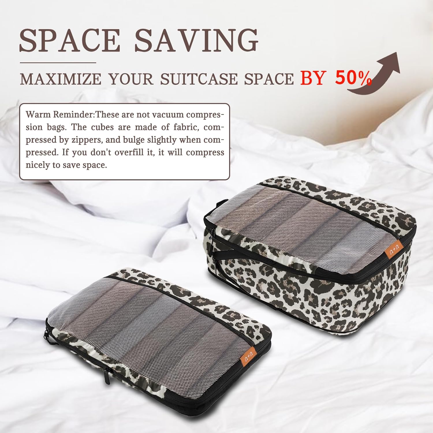 U+U 10 Set Compression Packing Cubes - Ultralight Leopard Travel Organizers with Laundry Bag, Space-Saving Suitcase Organizer, Expandable Packing Cubes for Travel and Family Vacation (Leopard)