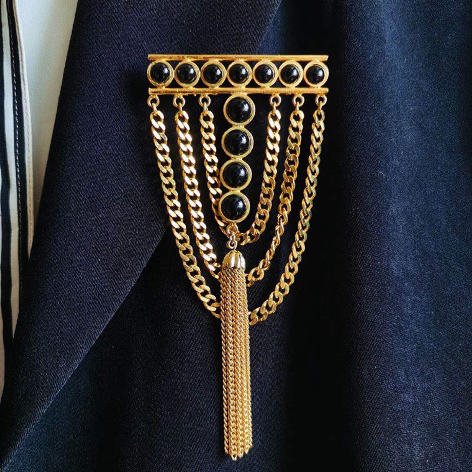 Broches para Mujer Broche, Broche de ágata Negra con Borla, Broche de Cadena Colgante, alfiler para Traje de Abrigo, Tachuelas para Camisa, Accesorios para Hombres y Mujeres, Broche