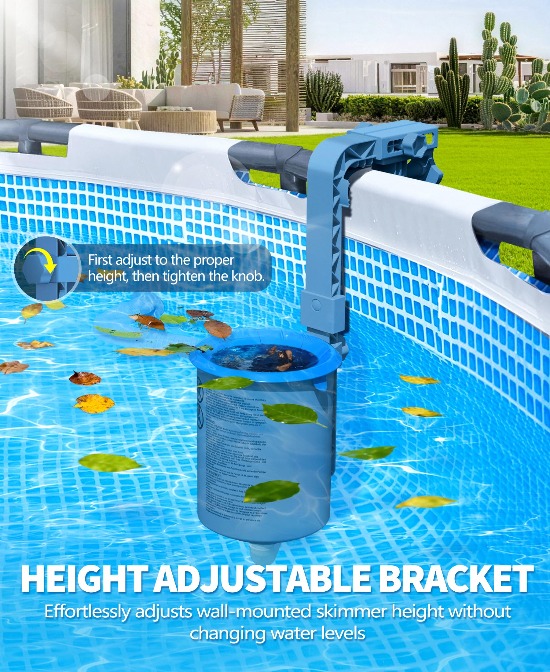 LanOcean Skimmer Piscine Hors Sol, Kit de Skimmer de Surface Suspendable et Réglable en Hauteur avec Panier de Filtre Amovible