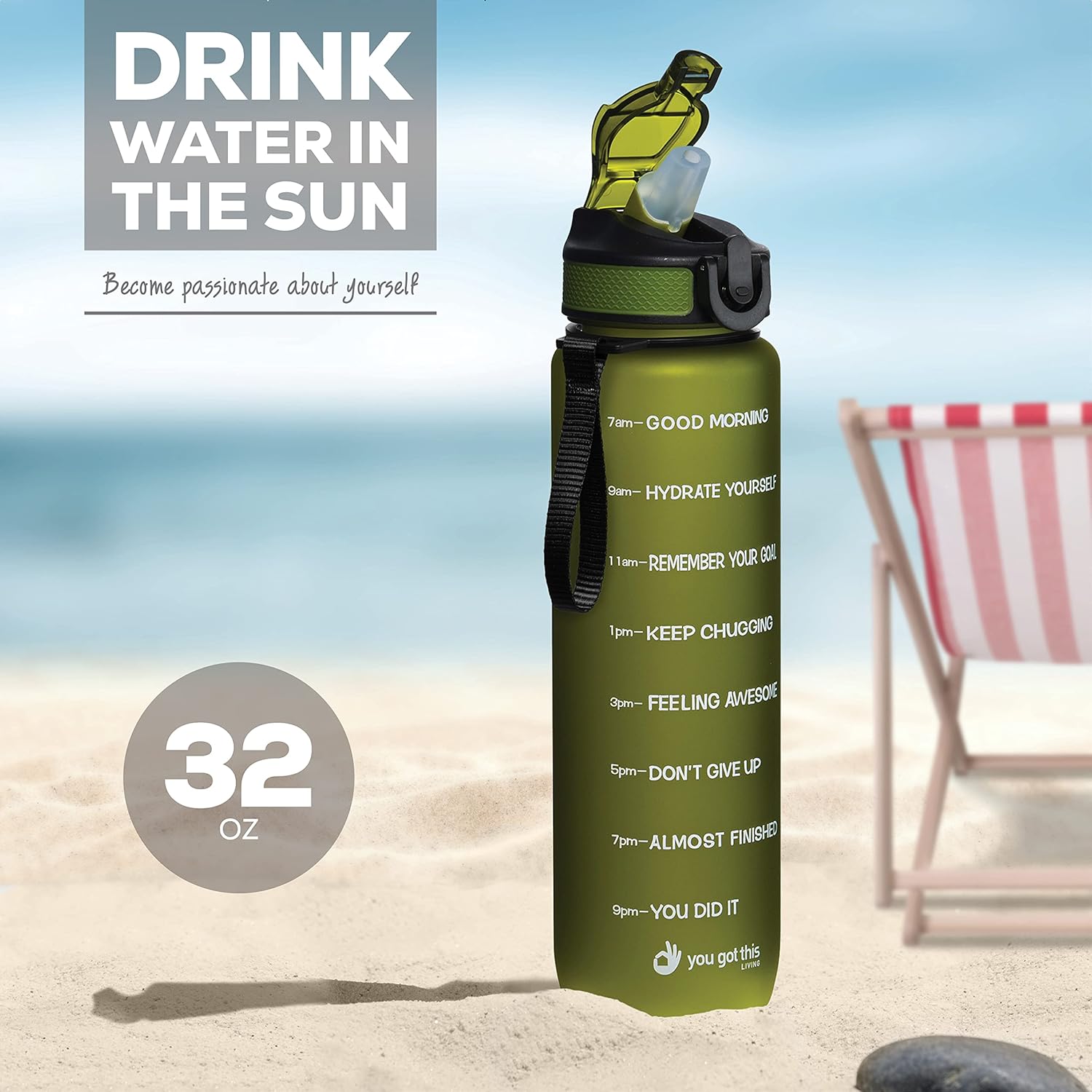 Motivational Water Bottle with Time Marker, 32 oz Water Bottle, Sports Water Bottle with Spout, Achieve All-Day Hydration SpillProof, BPA FREE - Image 5