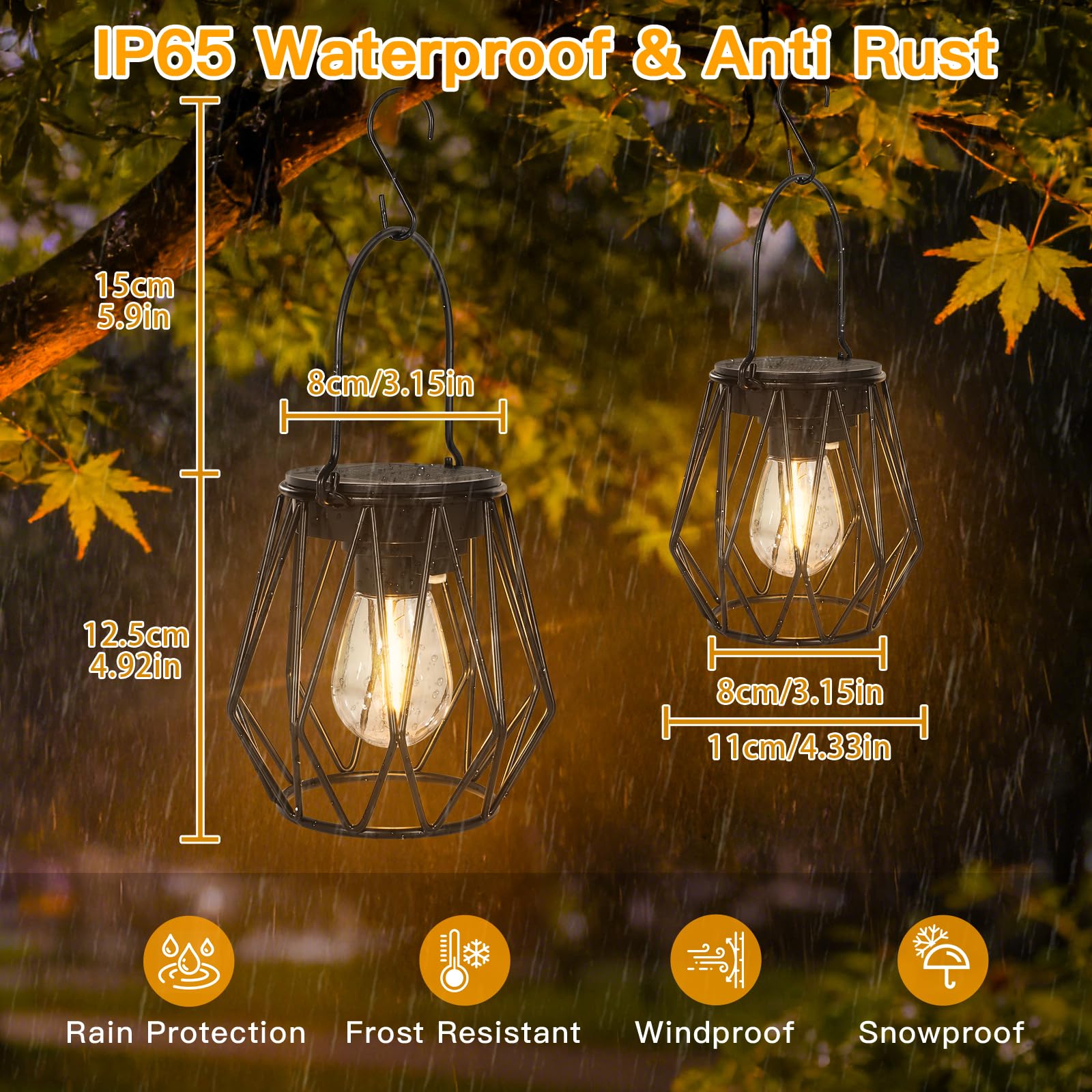 TaoFiaCo Lampes Solaires pour l'extérieur Suspendues ou Posées - Étanchéité IP65 Lanternes Solaires pour Balcon - Lanterne Lampes Solaires d'extérieur pour Jardin Terrasse Patio Lot de 2