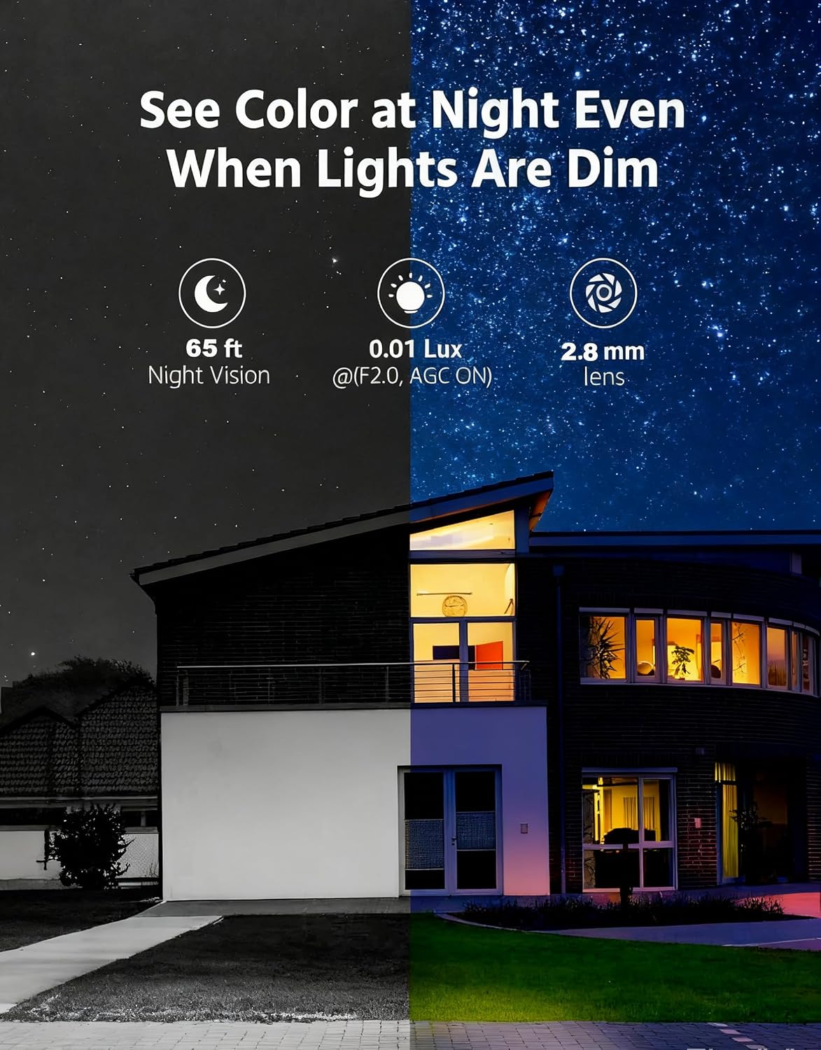 Real HD 5MP Color-Vu Full Color Night Version Turret PoE IP Camera Outdoor, 2.8mm Wide Angle, H.265, 65ft IP67 Waterproof, Must Work with a NVR, Does not Work by Itself