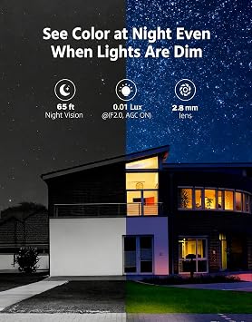 Real HD 5MP Color-Vu Full Color Night Version Turret PoE IP Camera Outdoor, 2.8mm Wide Angle, H.265, 65ft IP67 Waterproof, Must Work with a NVR, Does not Work by Itself