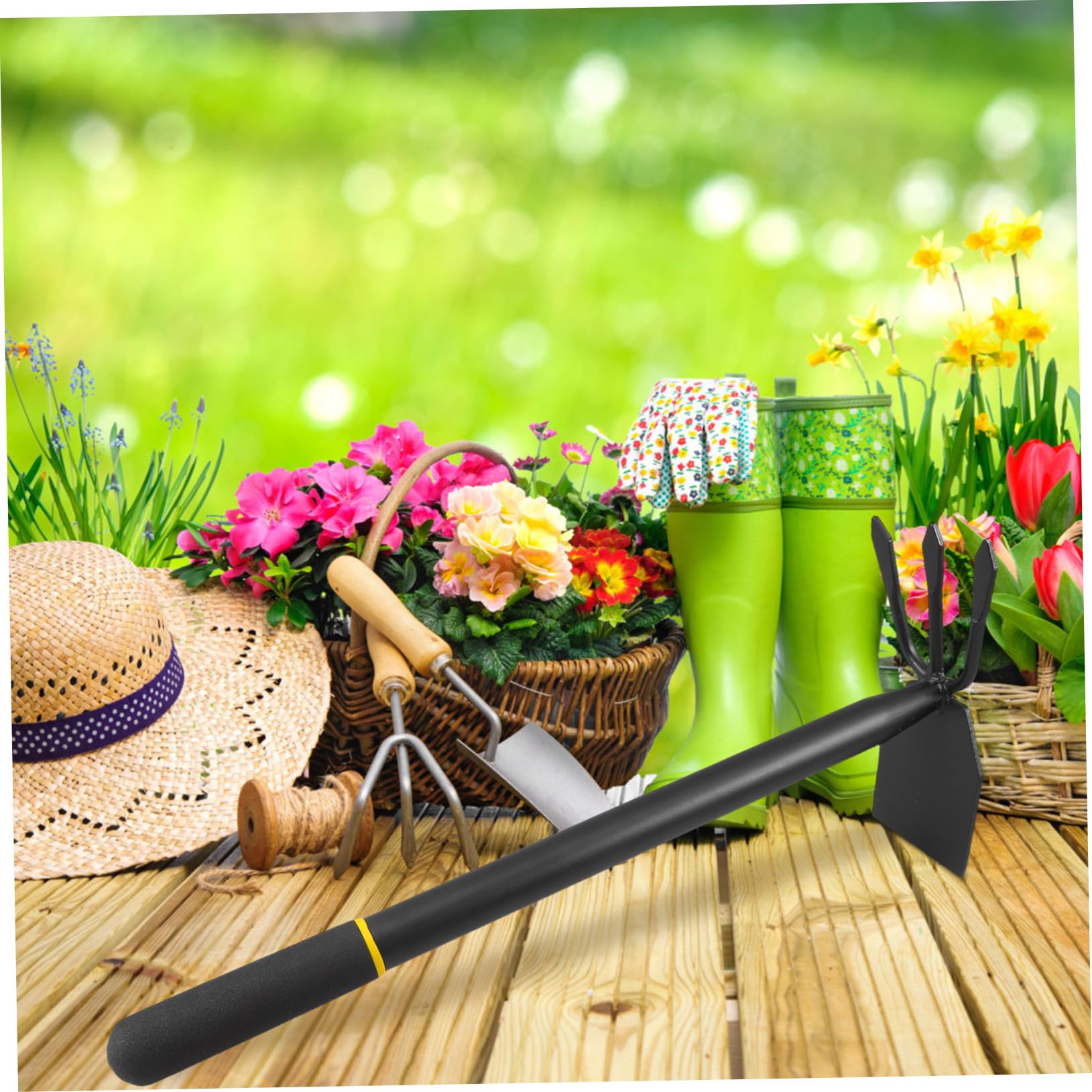 HANABASS Sarchiatore da Giardino in Acciaio al Manganese, Utensile a Doppia Testa, Monoblocco, Antiruggine, per Orto e Coltivazione del Terreno