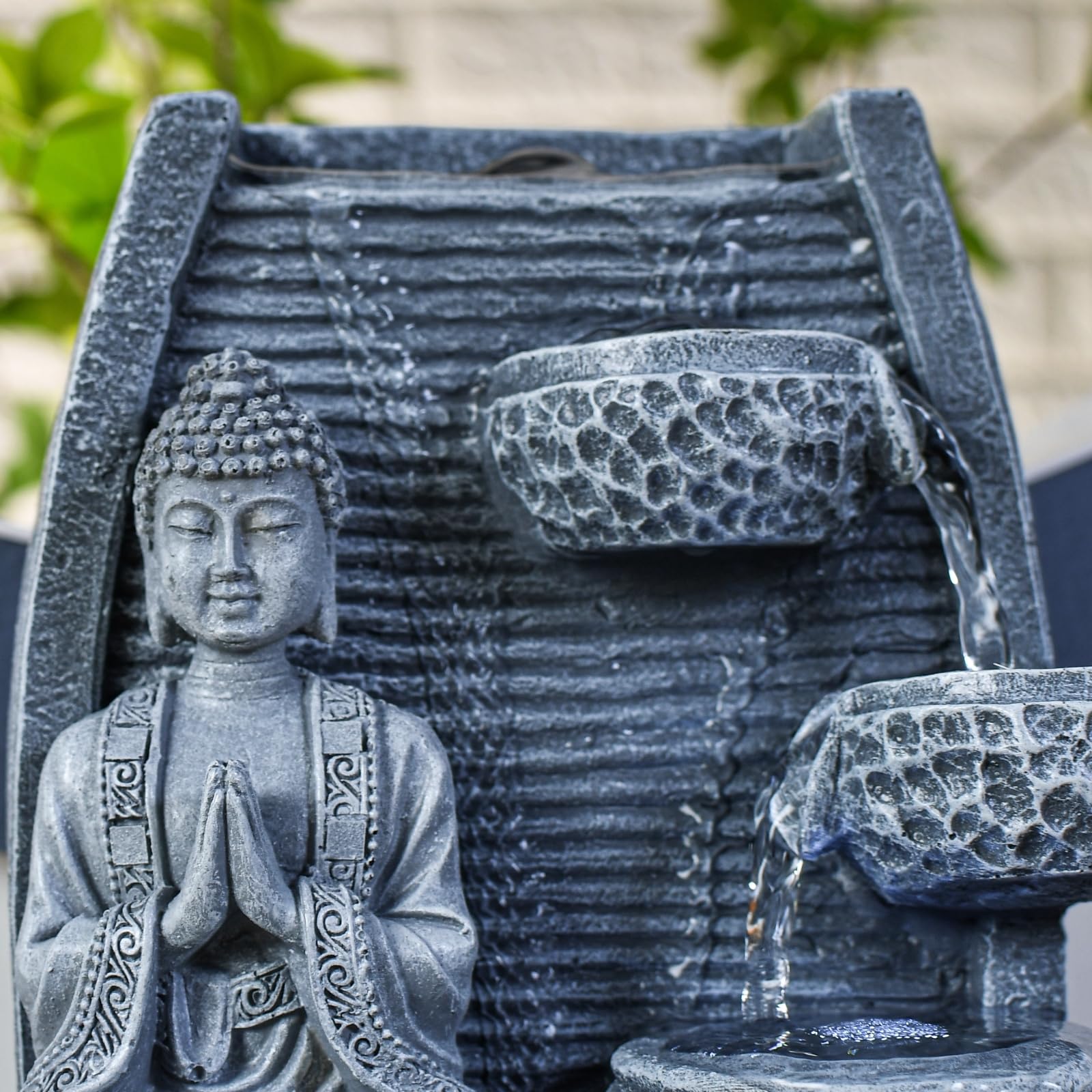 Fontaine d’Intérieur Mur d’Eau Cascade - Statue Bouddha Amovible- Fontaine de Table Lumière LED Blanc Circuit fermé - Décoration Zen Salon Chambre Feng Shui - Cadeau Utile- H 26cm - Sagesse Zen’Light