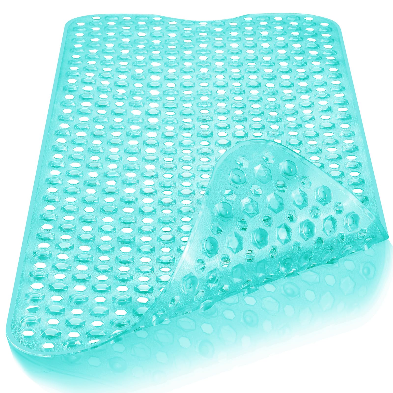 DOPROP Extra Long Non-Slip Bath Mat 100x40cm, Premium Vinyl Shower Mat with Suction Cups, Quick-Dry Drain Holes & Anti-Mould, Machine Washable for Bathroom Floor, Tub & Shower Area, Clear Turquoise — image 1