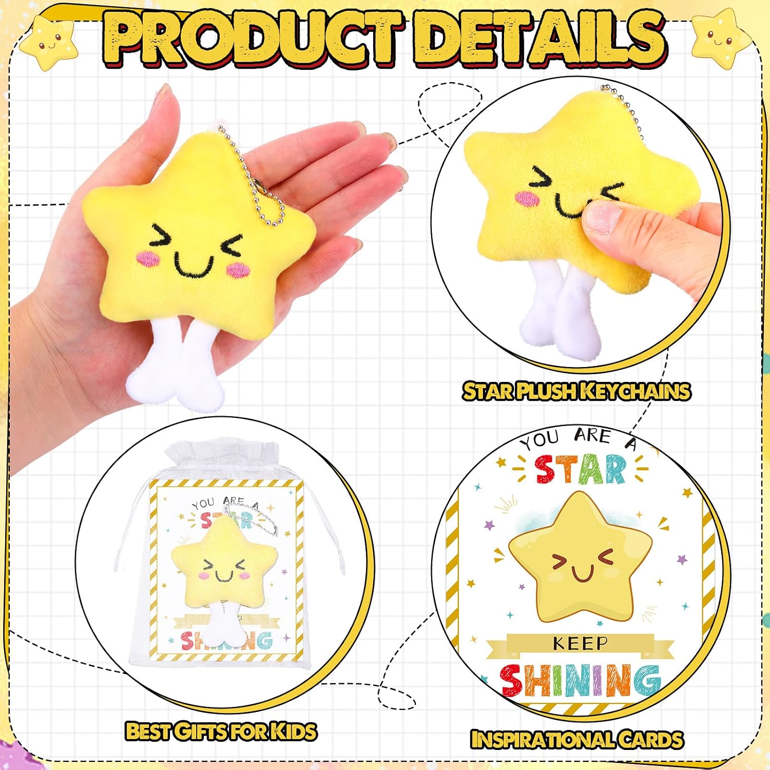 36 Sets Back to School Cute Keychain Bulk Smile Face Star Keyring image 3
