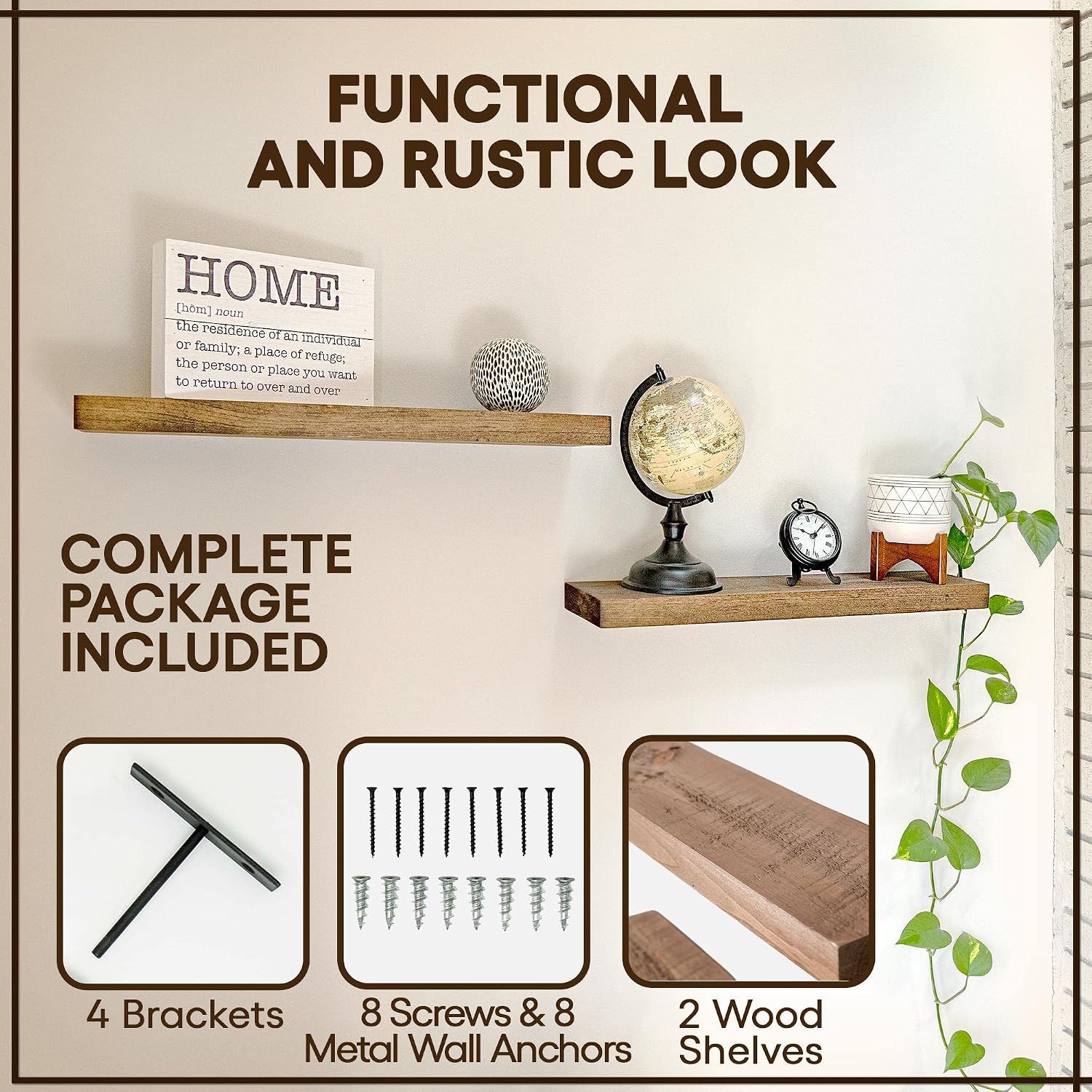 Imperative Décor Floating Wall Shelves Set of 2 - Functional & Rustic Wooden Shelve for Home Furnishing, Bathroom, Kitchen, & Farmhouse - USA Handmade (Grey, 15 Inch Wide x 5.5 Inch Wide)