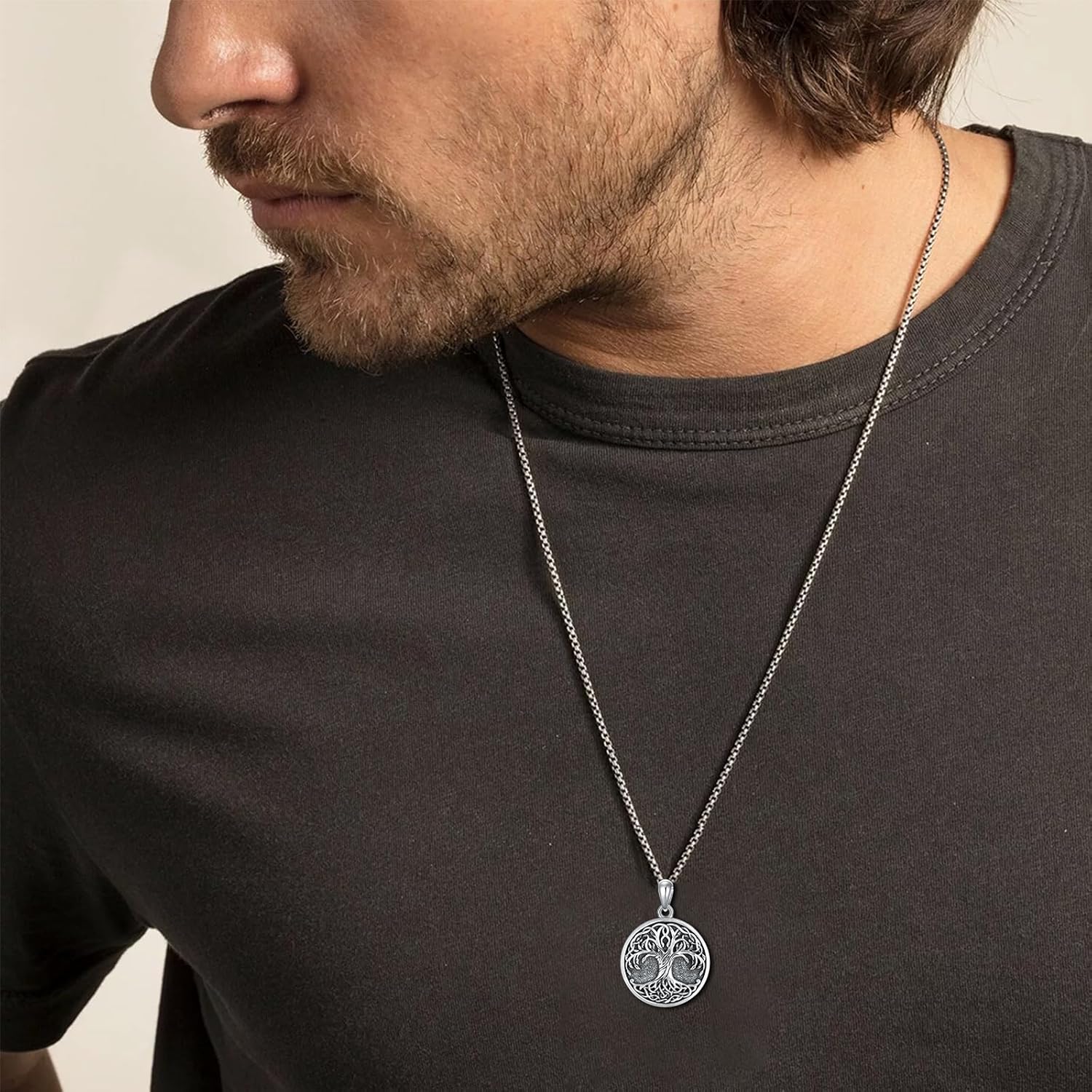 Tree of Life Necklace 925 Sterling Silver Round Tree of Life Pendant Jewelry for Men Women, w/Stainless Steel Chain 22''+2'' - Image 2