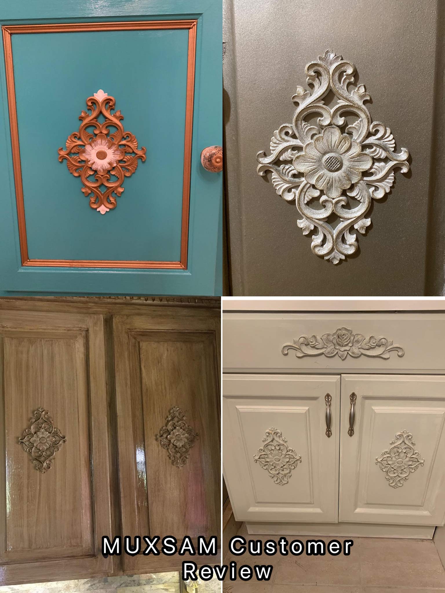 Wood Carved Appliques, 1Pc Wooden Decorative Onlays, MUXSAM Unpainted Furniture Center Decals for Cabinet Dresser Bed Door Wall Wardrobe Ceiling Decoration Home DIY Project, 21x15cm/8.27"x5.9"