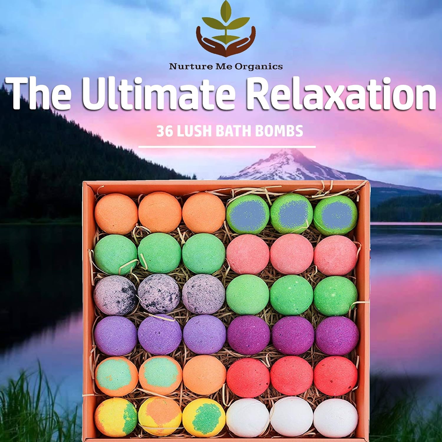 Bulk Bath Bomb Gift Set - 36 Nurture Me Organics Bath Bombs Large Bath Fizzies! Gift Box of Bulk Bath Bombs. Dry Skin Moisturize Natural Spa Bath Balls. Best Gift for Women, Gifts for Mom & Friends!