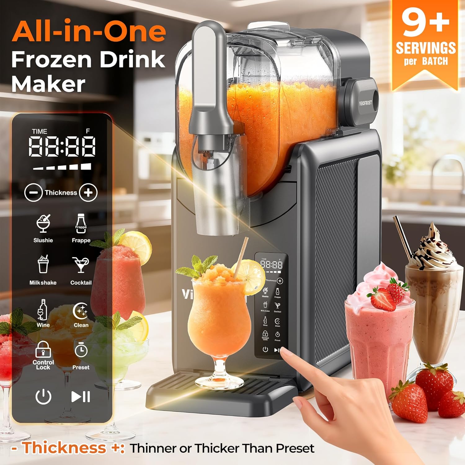 9-in-1 Slushie Machine for Home,88oz Frozen Drink Maker with Rapid Cooling&Auto-Clean,Quiet Ice Slush Maker for Margaritas,Milkshakes,Frappés&More, Perfect for Parties Space gray