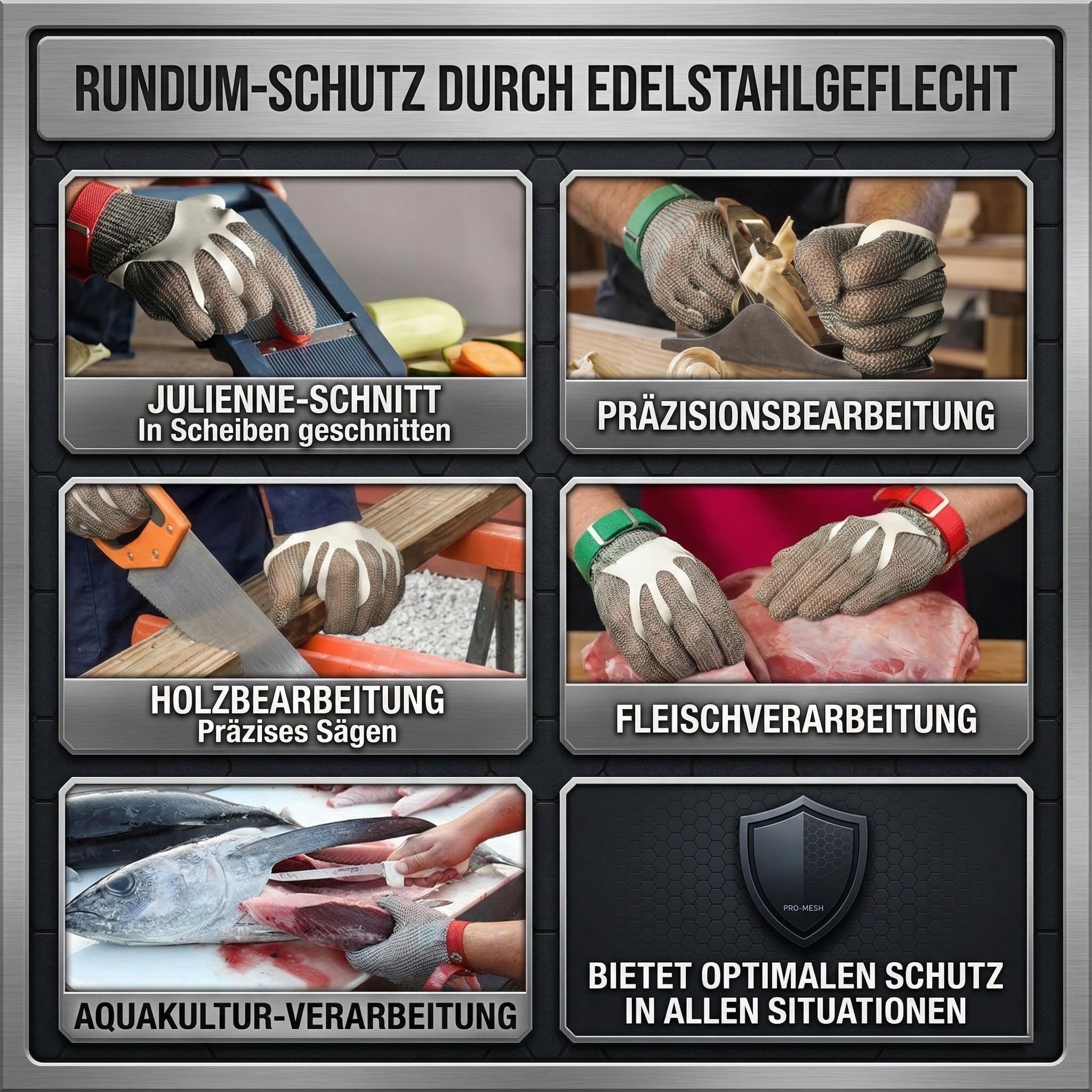 Sicherheitsarbeitshandschuhe,Kettenhandschuh Metzger Edelstahl,Schnittschutz,Langlebig, Rostfrei,FüR Fleischverarbeitung,Maschinenbau, AusternöFfnen(15cm verlängert-M)