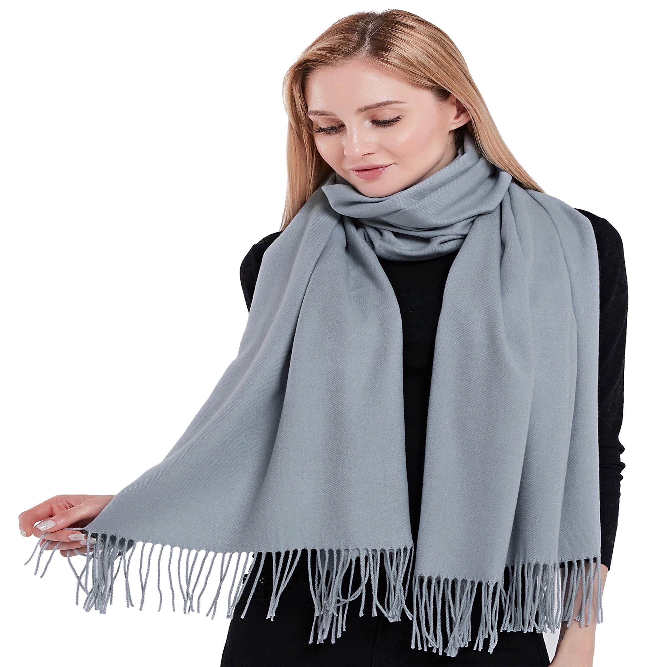 CJ Apparel Thick Solid Colour Design Cotton Blend Shawl Scarf Wrap Pashmina Seconds NEW, One Size, Silver Grey Pantone 442